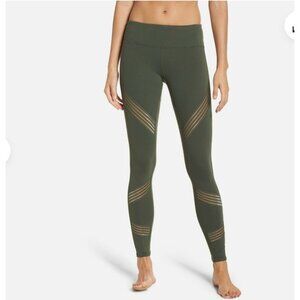 Alo Yoga High-Waist Moto Leggings Olive Green Mesh Detail Size XS